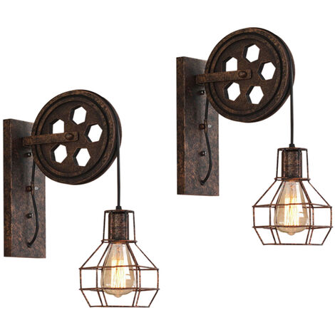2 piezas Vintage Lámparas de Pared Industrial Apliques de Pared Estilo de Polea Luz de Pared para Dormitorio, Sala de Estar, Restaurante, Bar - Óxido