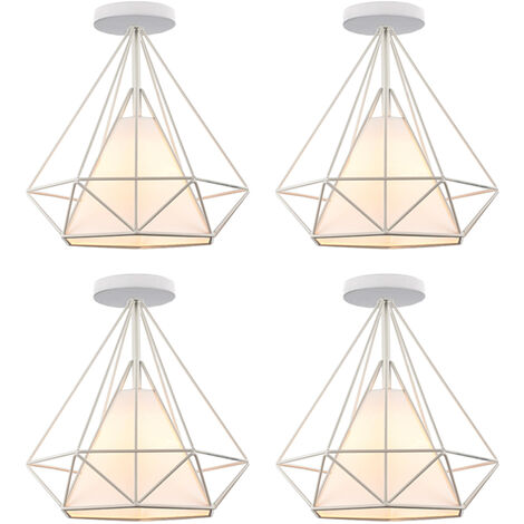 Lámparas de Techo Vintage, Industrial Metal Iluminación de Techo E27 en Estilo Jaula Para Sala de Estar, Cocina, Dormitorio, Pasillo, Patio, Ø 25cm, Blanco, 4 Luz