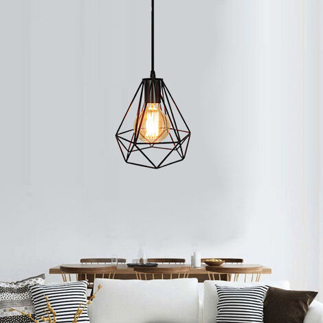 Lámpara de Techo Colgante Vintage de Metal, Iluminación de Suspensión Industrial Colgante de Luz E27 para Dormitorio Loft Restaurante Coffee Bar, Negro (1/5)