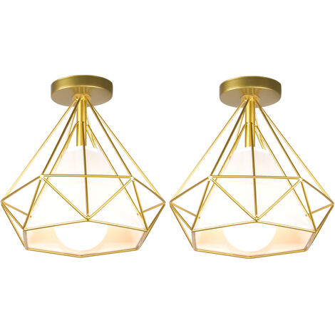 Lámparas de Techo Vintage, Industrial Metal Iluminación de Techo E27 en Estilo Jaula Para Sala de Estar, Cocina, Dormitorio, Pasillo, Patio, Ø 25cm, Dorada, 2 Luz
