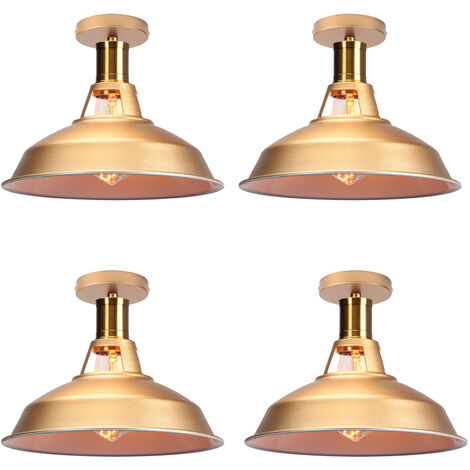 Lámpara de techo rústica iluminación industrial colgante de metal lámpara de techo de granja para pasillo escalera vestíbulo cocina porche entrada, E27, Dorada y Blanco, 4 Pieza