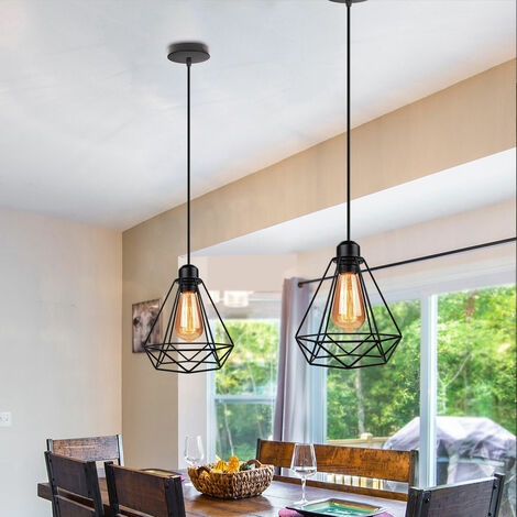 Lamparas Techo Retro E27 Iluminación Colgante de Metal Jaula Utilizadas en Cocina, Comedor, Pasillo, Dormitorio, Escalera, Negro 1 luz