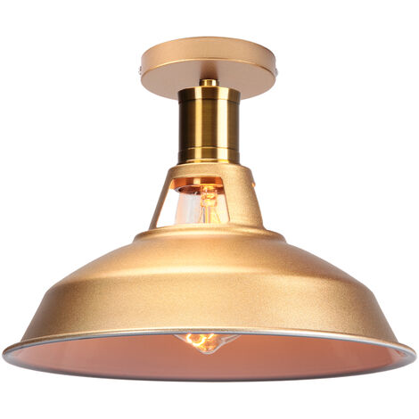 Lámpara de techo rústica iluminación industrial colgante de metal lámpara de techo de granja para pasillo escalera vestíbulo cocina porche entrada, E27, Dorada y Blanco, 1 Pieza