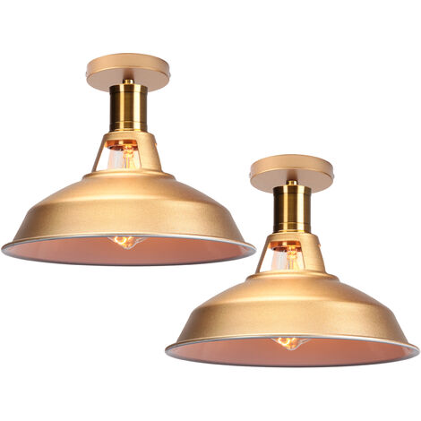 Lámpara de techo rústica iluminación industrial colgante de metal lámpara de techo de granja para pasillo escalera vestíbulo cocina porche entrada, E27, Dorada y Blanco, 2 Pieza