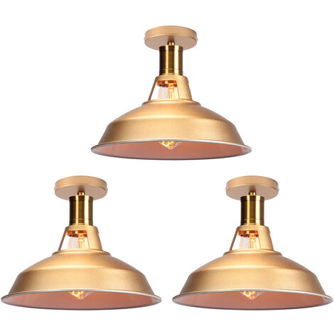 Lámpara de techo rústica iluminación industrial colgante de metal lámpara de techo de granja para pasillo escalera vestíbulo cocina porche entrada, E27, Dorada y Blanco, 3 Pieza