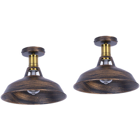 Lámpara de techo rústica iluminación industrial colgante de metal lámpara de techo de granja para pasillo escalera vestíbulo cocina porche entrada, E27, Bronce, 2 Pieza