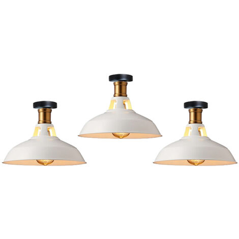 Lámpara de techo rústica iluminación industrial colgante de metal lámpara de techo de granja para pasillo escalera vestíbulo cocina porche entrada, E27, Blanco, 3 Pieza