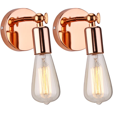 Lámpara de Pared Vintage E27 Retro Industria 180° Giratorio Iluminación de Pared Interior para Sala Dormitorio Pasillo Oro Rosa 2PCS