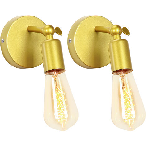 Lámpara de Pared Vintage E27 Retro Industria 180° Giratorio Iluminación de Pared Interior para Sala Dormitorio Pasillo Dorada 2PCS