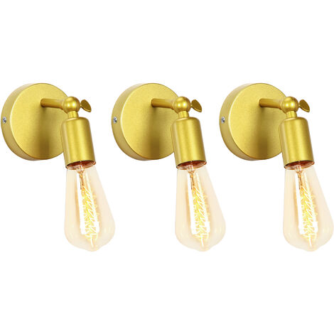 Lámpara de Pared Vintage E27 Retro Industria 180° Giratorio Iluminación de Pared Interior para Sala Dormitorio Pasillo Dorada 3PCS