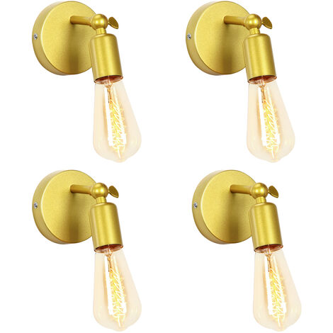 Lámpara de Pared Vintage E27 Retro Industria 180° Giratorio Iluminación de Pared Interior para Sala Dormitorio Pasillo Dorada 4PCS