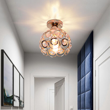 Lámpara de Techo Cristal, Moderno Plafones con Ø20cm Pantalla de Metal, Iluminación E27 para Cocina Sala Comedor Dormitorio (Oro Rosa)