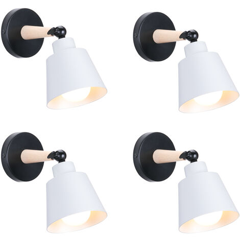 4X Aplique de Pared, Moderno Lámpara de Pared con Pantalla de Medera y Metal, Iluminación Art Decor Luz E27 para Dormitorio Cocina Comedor Cafe (Blanco Mate) (1/5)