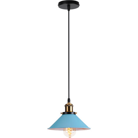 Lámpara Colgante, Vintage Lámpara de Techo con Ø22cm Pantalla de Metal, Industrial Estilo Iluminación Decor Art Luz E27 para Dormitorio Cocina Comedor Cafe (Azul) (1/5)