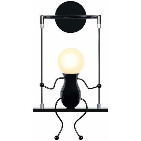 Apliques de Pared, Creativo Lámpara de Pared Humanoide Columpio Interior, Moderno Luz de Hierro Art Decor E27 Base para Dormitorio Cocina Comedor Cafe (Negro)