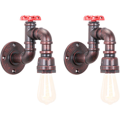 2X Apliques de Pared Interior, Vintage Lámpara de Pared Tubería de Agua, Creativo Iluminación Hierro Art Decor Luz E27 Base para Dormitorio Cocina Comedor Cafe (Rojo Óxido) (1/5)