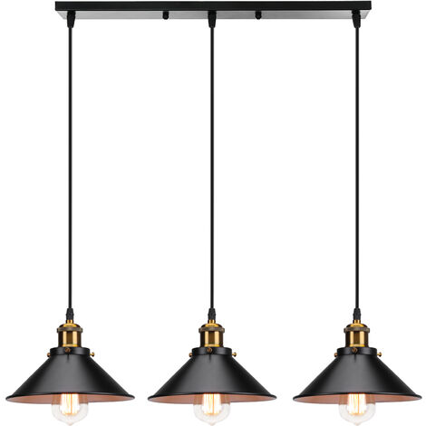 Lámpara Colgante, 3 Luces Vintage Industrial Lámpara de Techo con Ø22cm Pendiente de Hierro, Edison Luz E27 Base para Dormitorio Cocina Comedor Cafe Bar (Negro y Blanco)