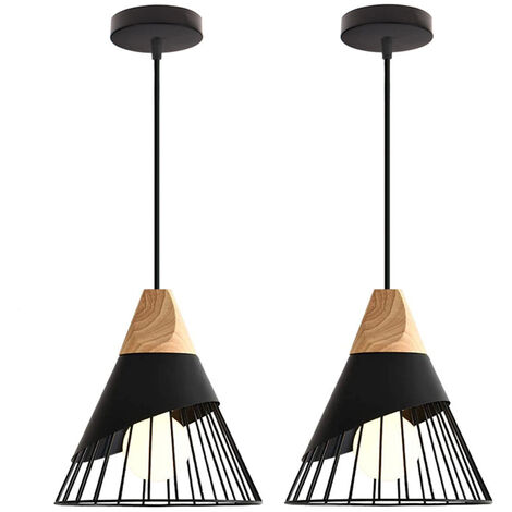 Lámpara Colgante 2 Piezas, Moderna Lámparas de Techo con Ø25cm Pantalla, Iluminación Decorativa en Forma de Bádminton de Metal E27 para Pasillo Porche Dormitorio Sala Cafetería Bar (Negro) (1/5)