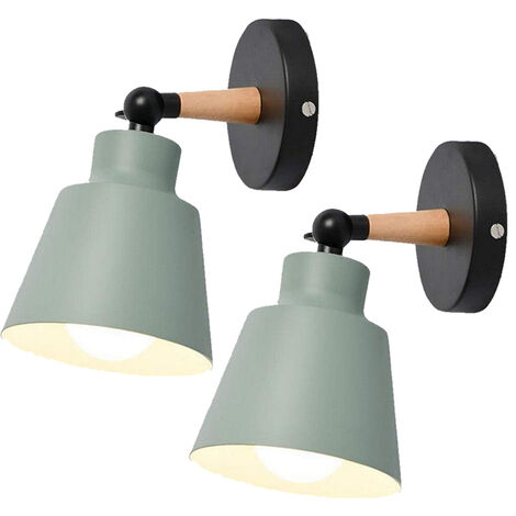 2X Aplique de Pared Moderno Lámpara de Pared de Medera y Metal Aplique Pared E27 para Dormitorio Cocina Comedor Escaleras Verde