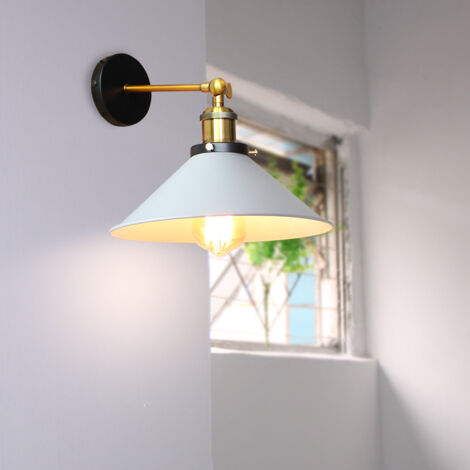 Apliques de Pared Vintage Industrial, Lámpara con Ø22cm Pantalla de Metal, Rotación de 240° Art Decor Luz E27 para Dormitorio Pasillo Cafe Loft (Blanco) (1/4)