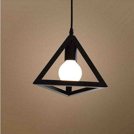 Lámpara Colgante, Vintage Lámparas de Techo con Jaula Triángulo, Iluminación Creativo Decorativo E27 para Pasillo Porche Dormitorio Sala Cafetería (Negro) (1/4)