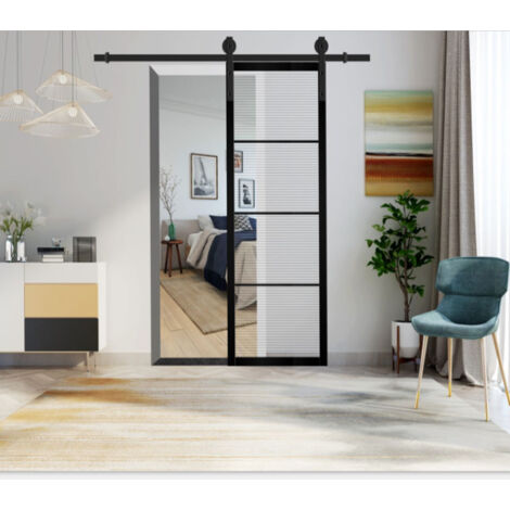 Herraje para Puerta Corredera Kit de Accesorios con Ruedas Pequeñas para Puertas Correderas con Guía de Suelo Ajustable - 200cm