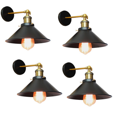 4 Piezas Apliques de Pared Vintage Industrial, Lámpara con Ø22cm Pantalla de Metal, Rotación de 240° Art Decor Luz E27 para Dormitorio Pasillo Cafe Loft (Negro) (1/5)