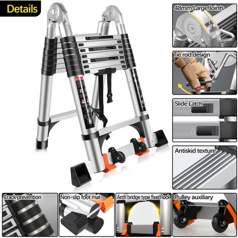 Skecten 5M Escalera Telescópica De Aluminio, Escalera Plegable Multiuso Extensin Telescpica Escalera 16 Peldaos 68568290