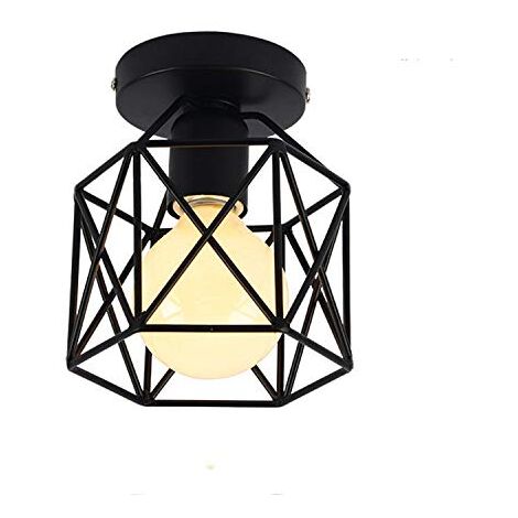 Lámpara de Techo, Vintage Luz de Techo con Ø16cm Jaula Cuadrada, Mini Iluminación de Metal E27 para Pasillo Porche Dormitorio Sala Negro 1 Pieza
