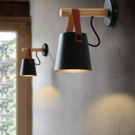 Aplique de Pared, Industrial Lámpara con Pantalla de Cuero Interior, Luz de Pared Art Decor de E27 Base para Dormitorio Cocina Comedor Cafe Negro 2 Piezas