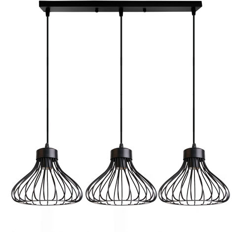 Vintage Lámpara Colgante, 3 Luces Lámpara de Techo con Ø23cm Jaula de Metal Interior, Industrial Estilo Iluminación Decorativo E27 Art para Cocina Sala Comedor Dormitorio (Negro) (1/5)