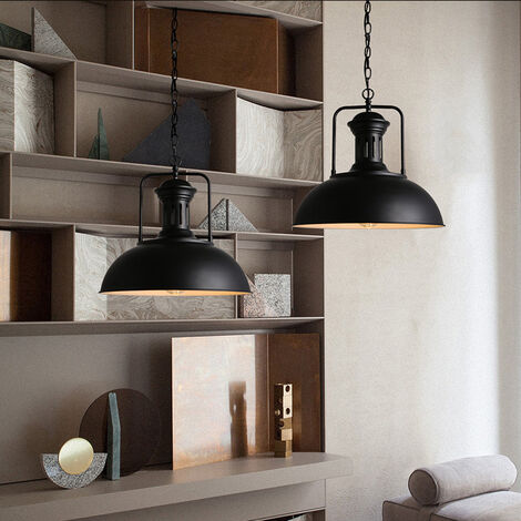 Lámpara Colgante 2 Piezas, Vintage Lámpara de Techo con Ø33cm Cúpula Pendiente, Iluminación en Industrial Estilo con Cadena de Hierro Edison E27 Base para Dormitorio Cocina Comedor Cafe (Negro y Blanc