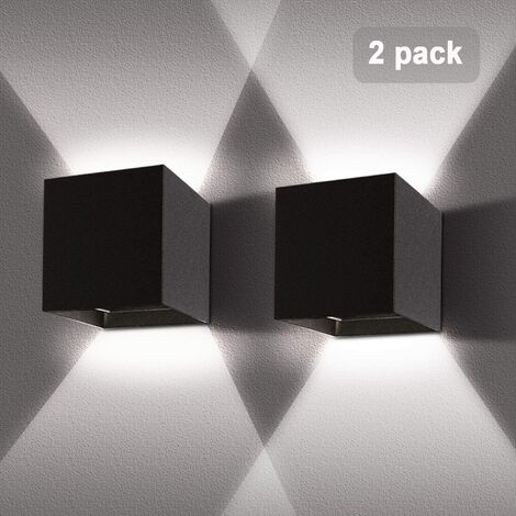 Apliques de Pared Interior 2 Piezas, 12W Moderno LED Lámpara de Pared Interior de Aluminio Ángulo Ajustable para Pasillo Escalera Dormitorio (Negro/Blanco Frío)
