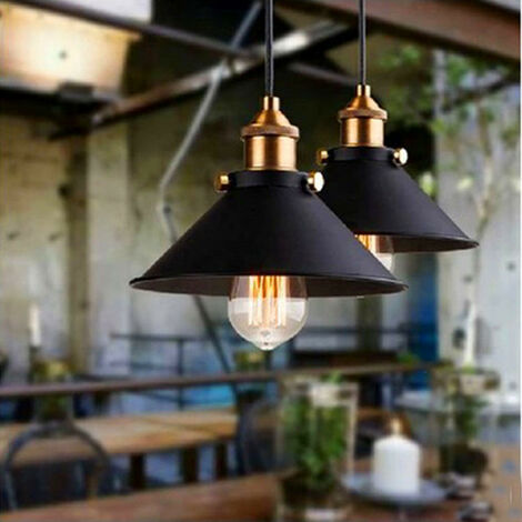 2PCS Lámpara Colgante, Lámpara de Techo Pantalla de Metal Ø26cm, Industrial Estilo Iluminación Colgante E27 Edison para Dormitorio Cocina Comedor Negro