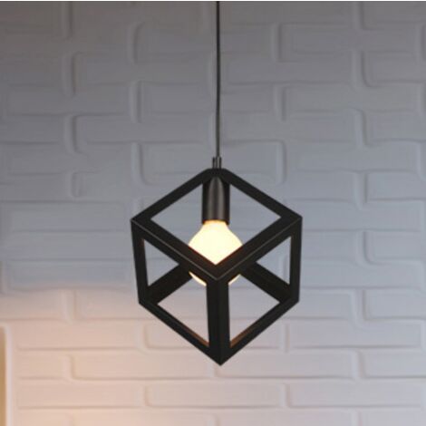 Lámpara Colgante, 1 Luz Cube Lámparas de Techo con Jaula, Iluminación E27 Edison para Dormitorio Comedor Cocina - Negro