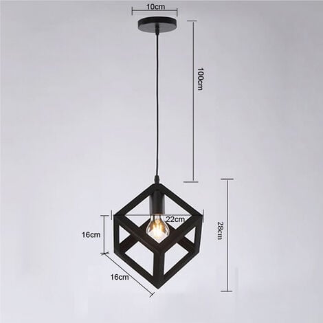 Lámpara Colgante, 1 Luz Cube Lámparas de Techo con Jaula, Iluminación E27 Edison para Dormitorio Comedor Cocina - Negro