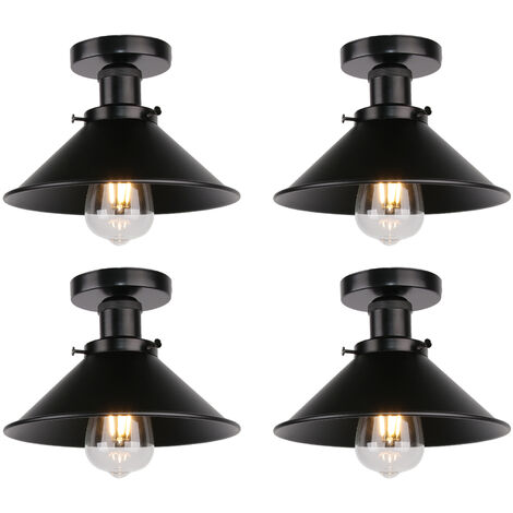 4 Piezas Retro Lámpara de Techo Diseño Industrial Iluminación de Techo de Metal Lámparas de Colgar Ø22cm E27 para Dormitorio Cocina Loft Todo Negro (1/5)