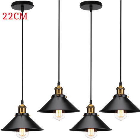 Lámpara Colgante, Vintage Industrial Lámpara de Techo con Ø22cm Pendiente, Iluminación Metal Edison E27 Base para Dormitorio Cocina Comedor Cafe Negro 4 Piezas