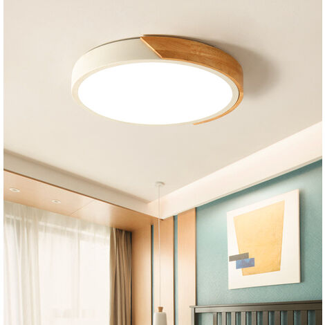 Lámpara de Techo Nórdico Moderna LED Luz de Metal Madera Iluminación Lámpara de Techo Redonda 20cm Blanco Frío para Dormitorio Baños Sala de Estar Porche Cafetería - Blanco Mate