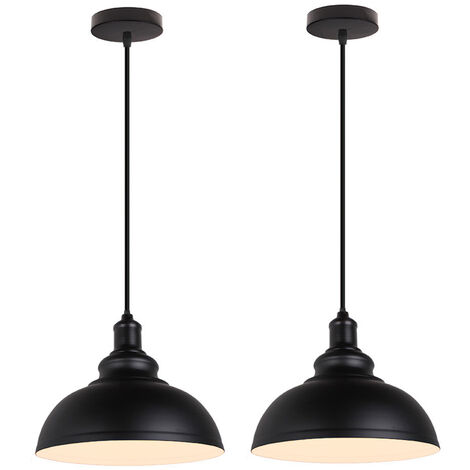 Lámpara Colgante 2 Piezas, Vintage Lámpara de Techo con Ø29cm Pendiente, Industrial Estilo Iluminación de Hierro E27 para Dormitorio Cocina Comedor Cafe (Negro y Blanco)