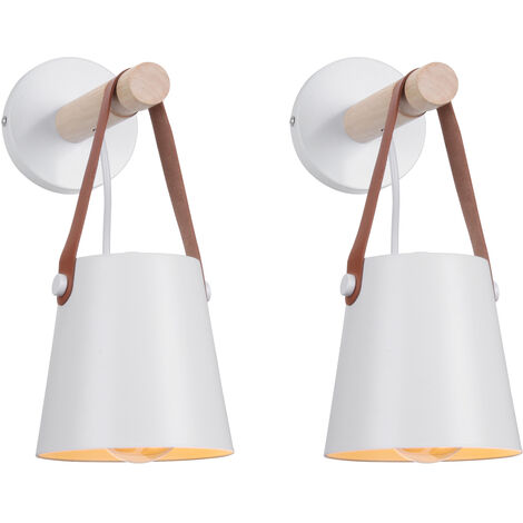 2X Apliques de Pared, Vintage Lámpara con Pantalla de Cuero Interior, Iluminación de Pared Art Decor Luz E27 Base para Dormitorio Cocina Comedor Cafe (Blanco)