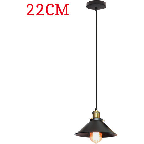 Lámpara Colgante, Lámpara de Techo con Ø22cm Pantalla de Metal, Industrial Estilo Iluminación Colgante E27 Edison para Dormitorio Cocina Comedor - Negro