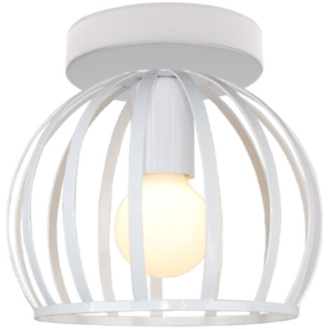 Lámparas de Techo, Vintage Luz de Techo de Montaje Semi Empotrado de Metal Interior, Lámparas Ø19.5cm Jaula E27 Decorativo para Comedor, Dormitorio, Café Blanco 1 Pieza (1/5)