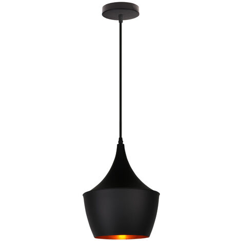 Lámpara Colgante, Vintage Lámpara de Techo Aluminio con Ø22cm Pantalla, Iluminación Decorativo Art para Dormitorio Cocina Comedor Cafe Negro 1 Pieza