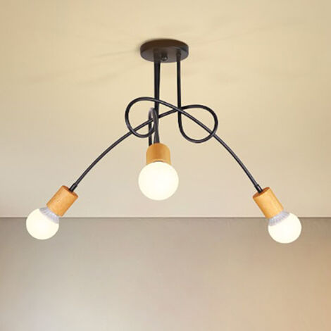 Lámparas de Araña Modernas de Negro E27 Lampara Techo Colgante, Sputnik Lámpara de Techo Salon - Metal y Madera,3 Luces