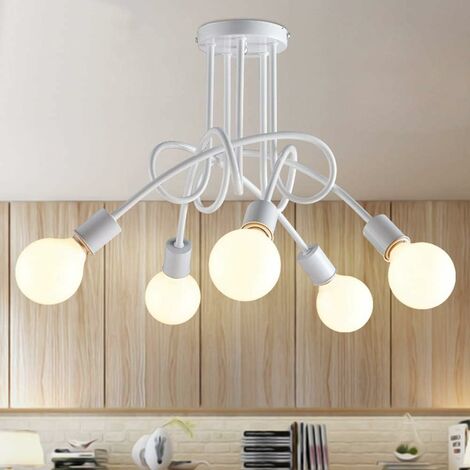 Lámpara de Techo, 5 Luces Plafon de Techo de Metal, Iluminación en Forma de Araña E27 para Dormitorio Cocina Loft (Blanco)