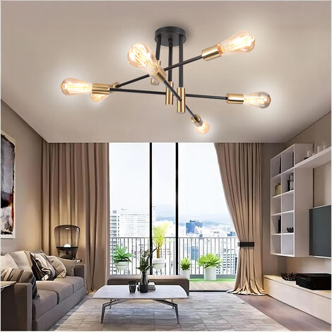 Lámpara de Techo Industrial Vintage 6 Luces E27 Lámpara de Techo de Metal Iluminación Interior Creativa para Comedor Dormitorio Sala de Estar Negro y Cobre