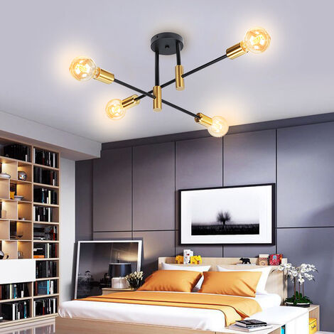 4 Luces Lámpara de Techo Industrial Moderna Iluminación de Metal Interior Lámparas de Araña E27 Lámpara para Sala de Estar Cocina Dormitorio Pasillo Negro y Cobre (1/5)