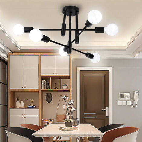 6 Luces Lámpara de Techo Industrial Moderna Iluminación de Metal Interior Lámparas de Araña E27 Lámpara para Sala de Estar Cocina Dormitorio Pasillo Negro