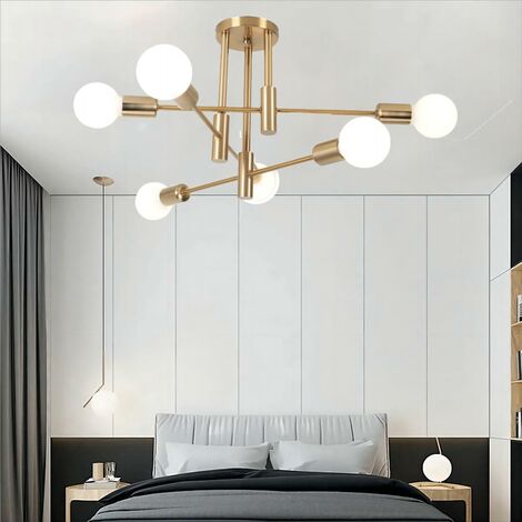 6 Luces Lámpara de Techo Industrial Moderna Iluminación de Metal Interior Lámparas de Araña E27 Lámpara para Sala de Estar Cocina Dormitorio Pasillo Cobre